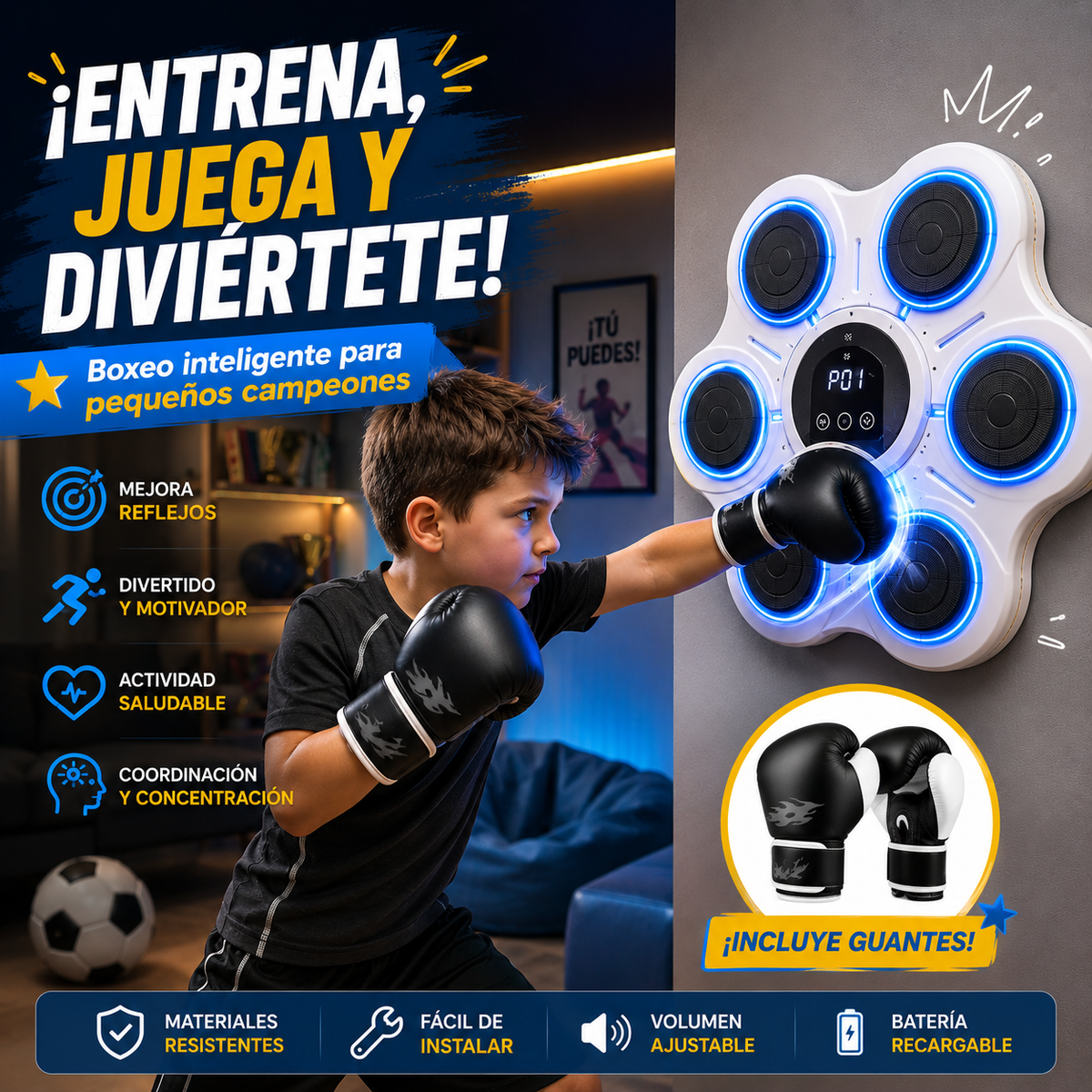 Máquina de Boxeo Inteligente Infantil + Guante