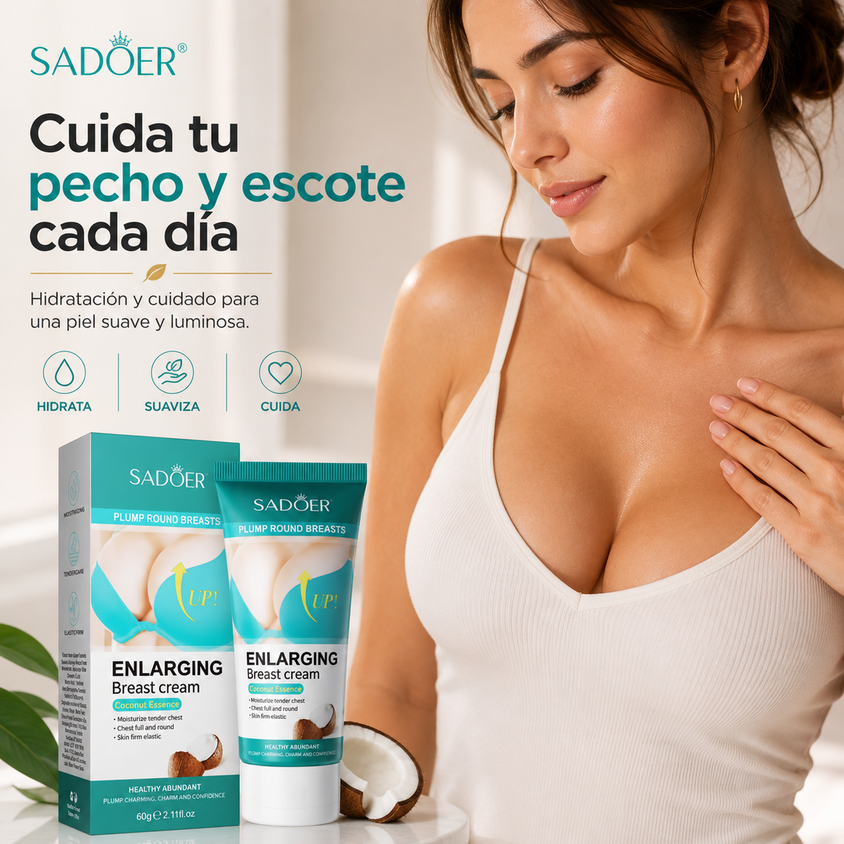 SADOER Breast Care Cream – Crema Hidratante para Pecho y Escote con Esencia de Coco