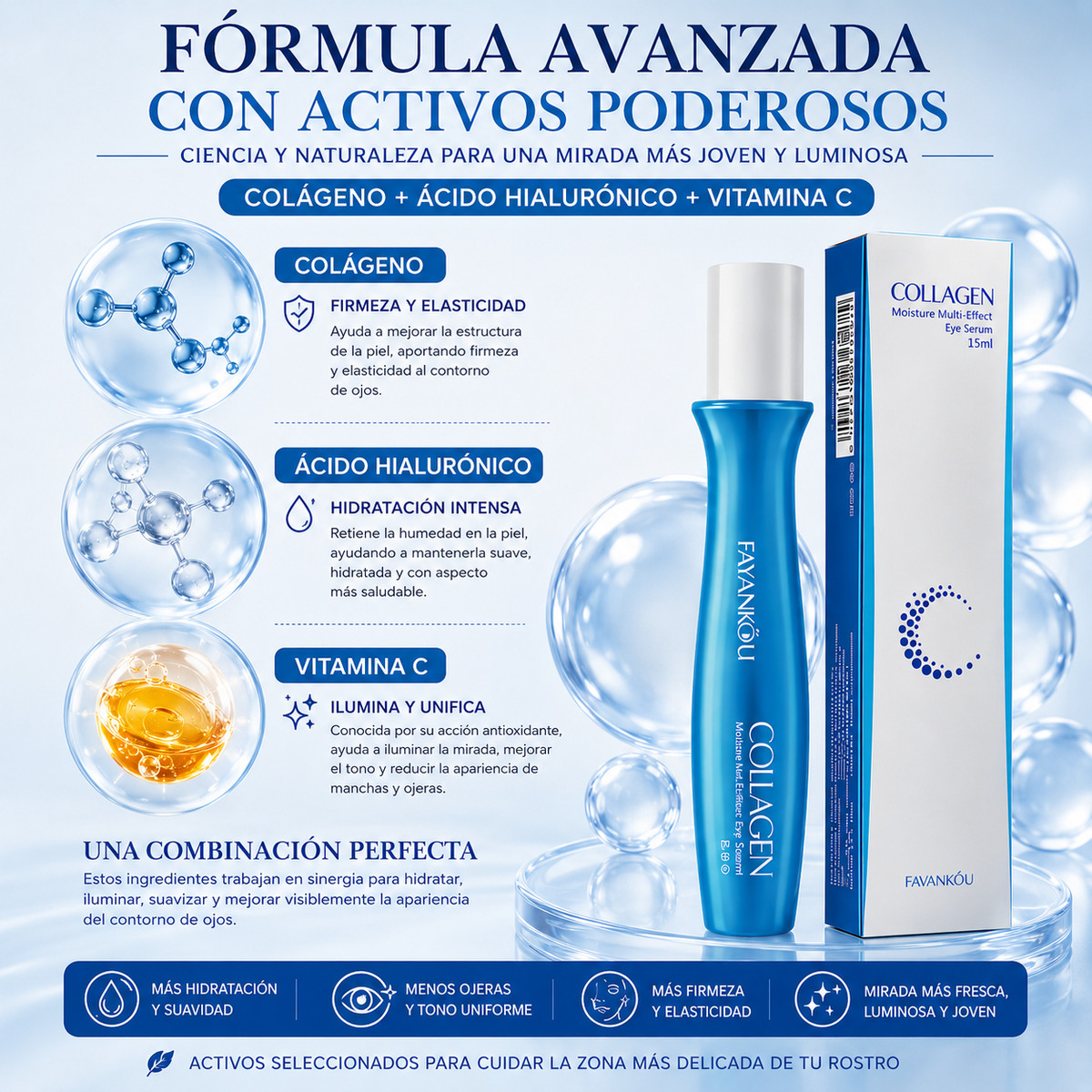 Sérum Contorno de Ojos Antiedad con Colágeno – Hidratante e Iluminador 15 ml