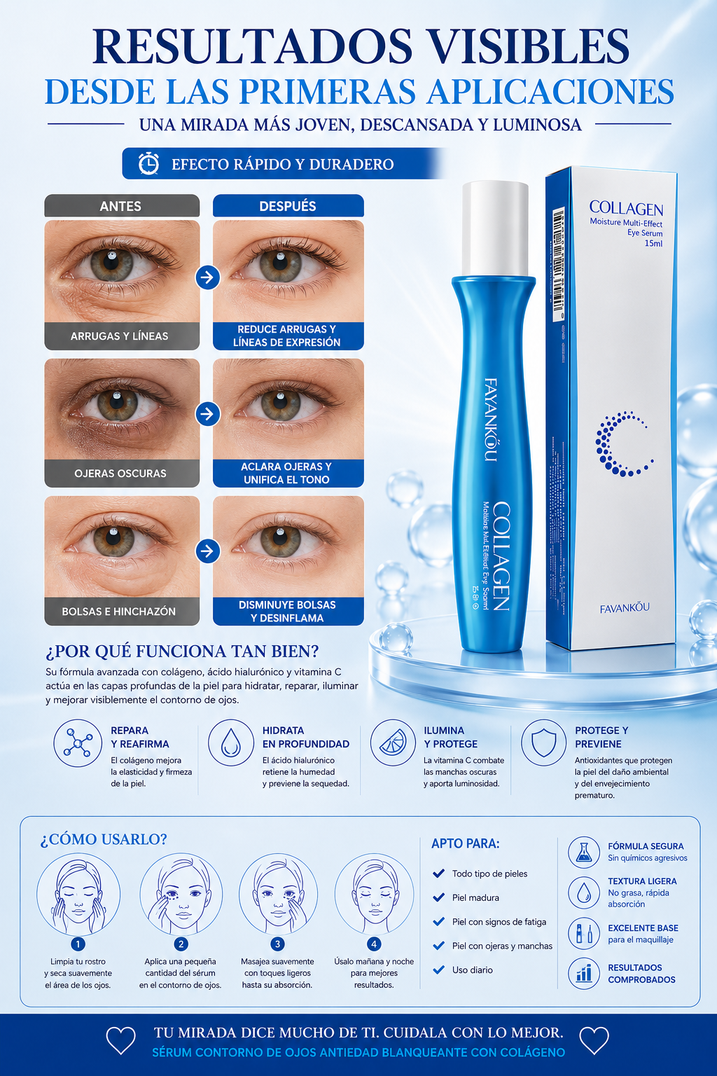 Sérum Contorno de Ojos Antiedad con Colágeno – Hidratante e Iluminador 15 ml