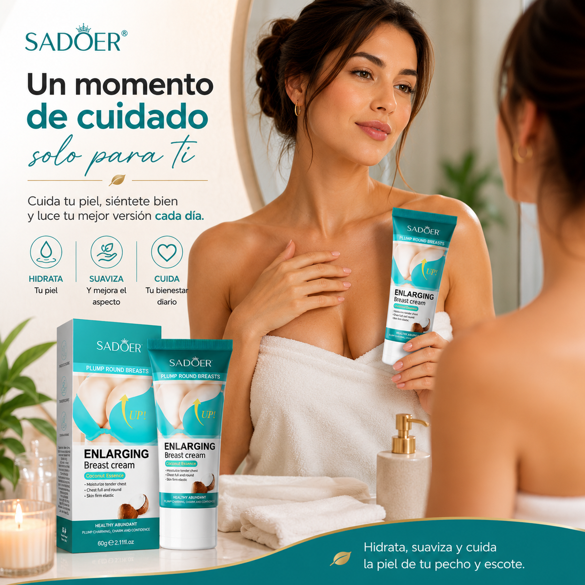 SADOER Breast Care Cream – Crema Hidratante para Pecho y Escote con Esencia de Coco