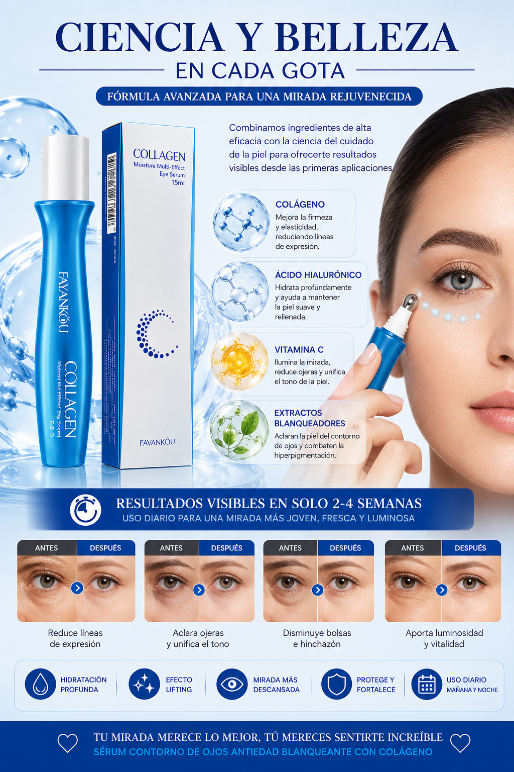 Sérum Contorno de Ojos Antiedad con Colágeno – Hidratante e Iluminador 15 ml