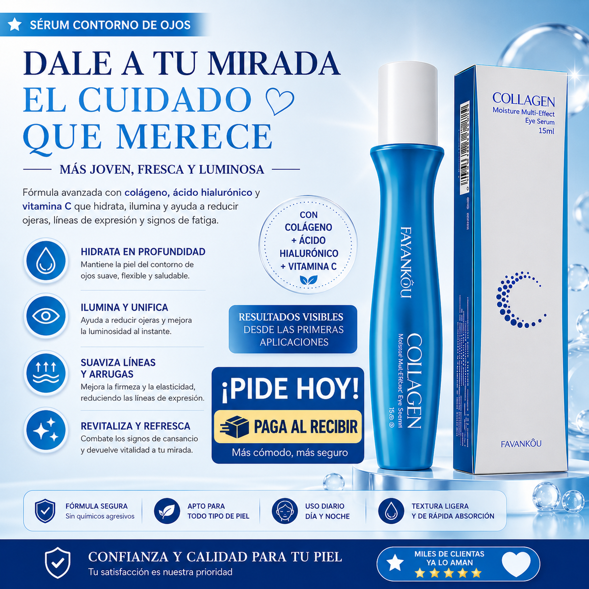 Sérum Contorno de Ojos Antiedad con Colágeno – Hidratante e Iluminador 15 ml
